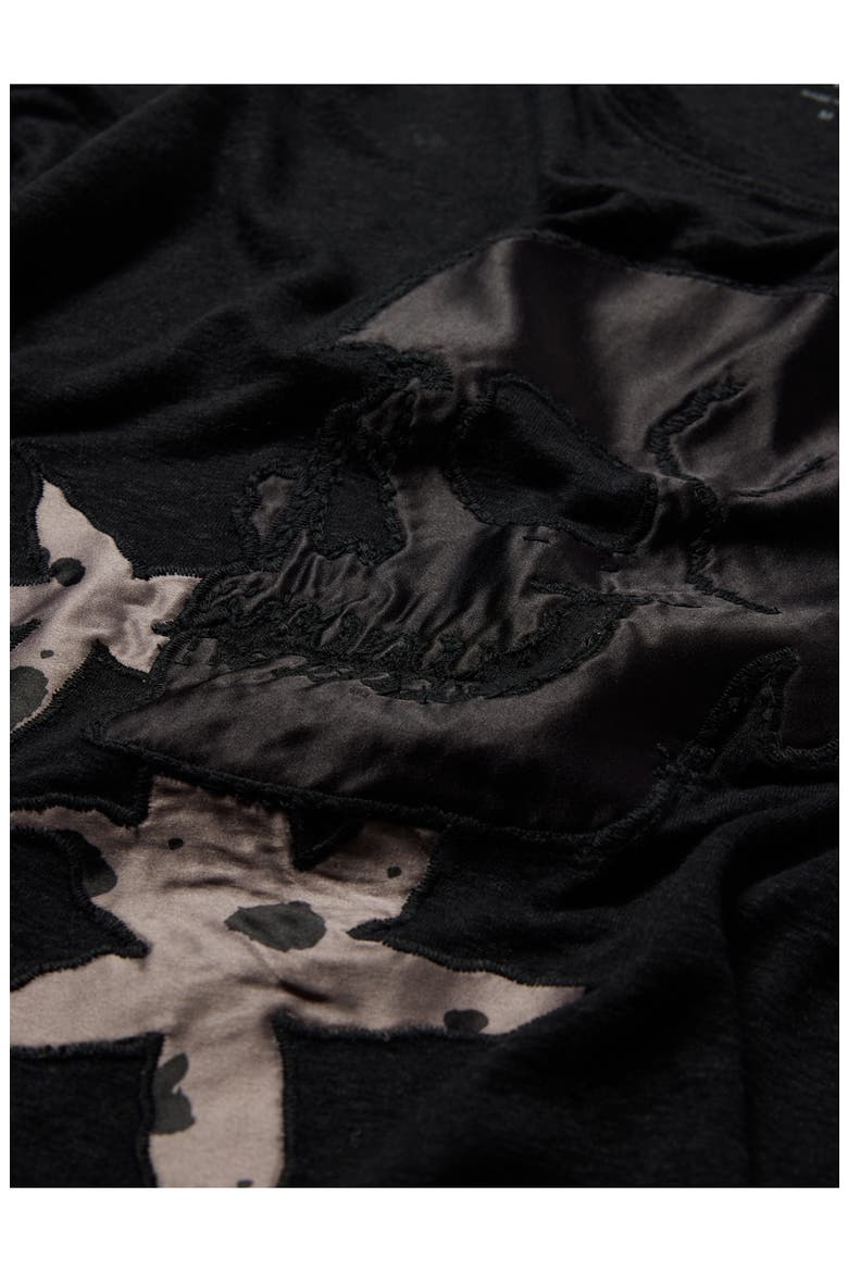 Embellished Skull Floral Linen & Modal Graphic Tee, Alternate, color, BLACK