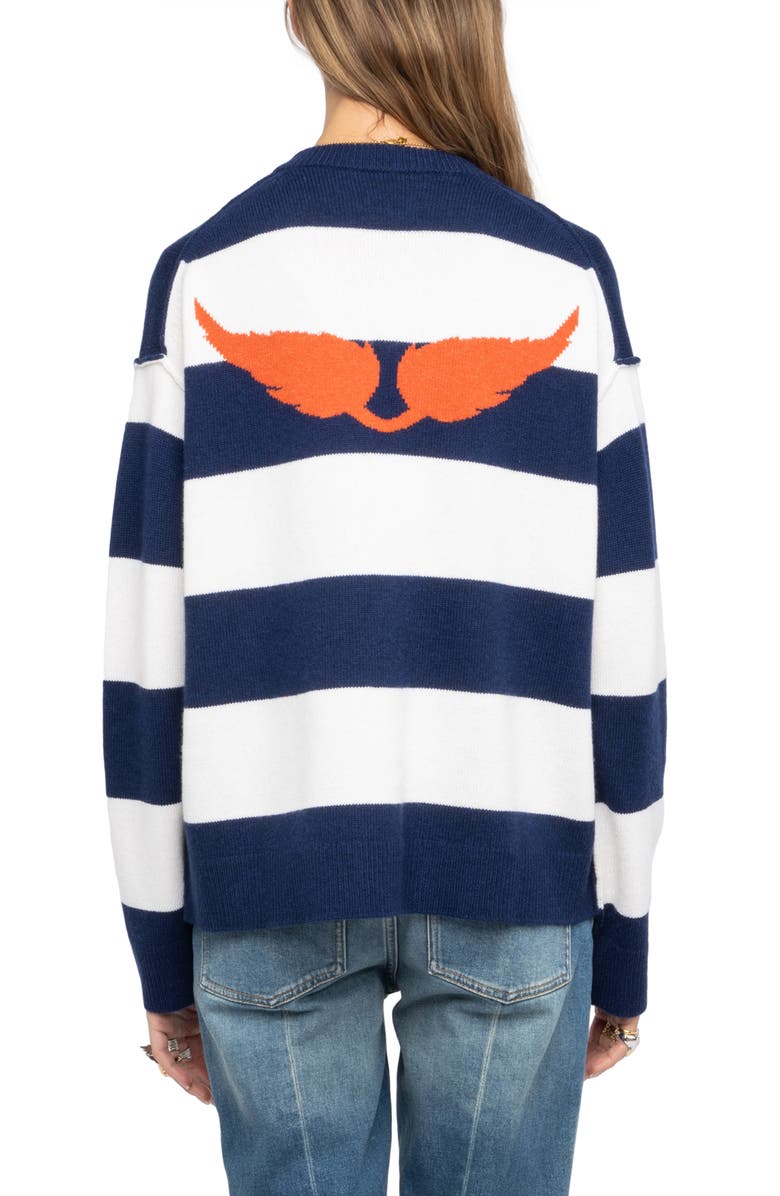 Zadig & Voltaire Wings Stripe Wool & Cashmere Sweater, Alternate, color, Marine