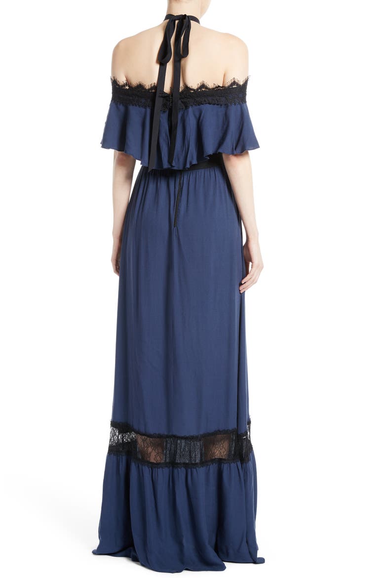 Mitsy Halter Maxi Dress, Alternate, color, INDIGO/ BLACK