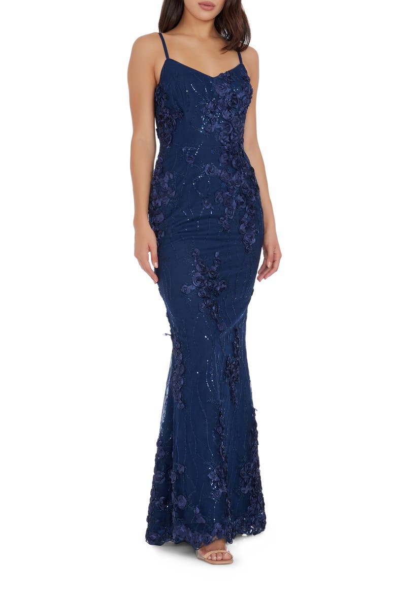 Giovanna Floral Sequin Mermaid Gown, Main, color, NAVY