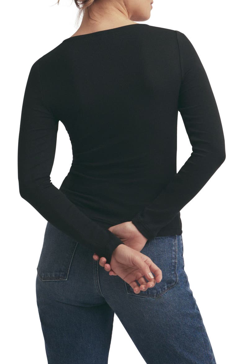 The Long Sleeve Rib Henley, Alternate, color, BLACK