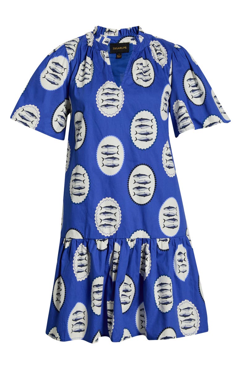 SUGARLIPS Sardine Sea Azari Cotton Shift Minidress, Main, color, Navy-Crm-Blk