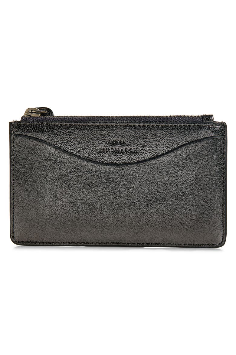 Peeping Eyes Zip Leather Card Case, Alternate, color, ANTHRACITE