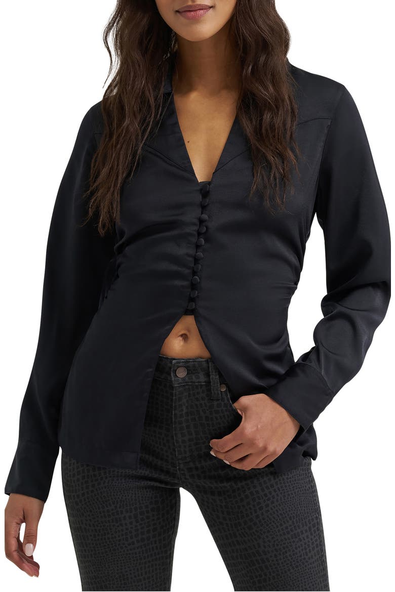 Cinched Button Down Shirt, Main, color, BLACK