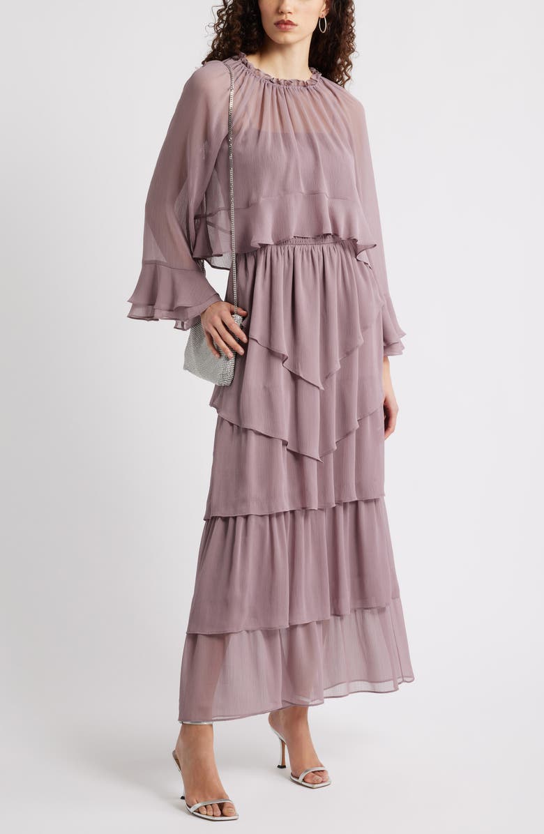 Chelsea28 Tiered Ruffle Chiffon Cape Dress, Alternate, color, Mauve