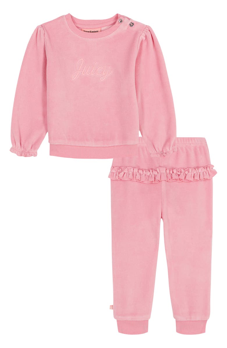 Juicy Couture Velour Pullover & Ruffled Joggers Set, Main, color, Pink
