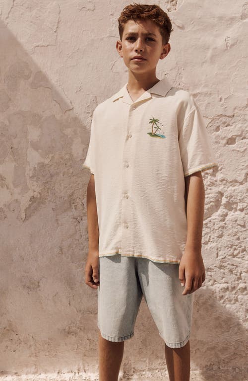 Next Kids' Palm Tree Short Sleeve Graphic Button-up Shirt In Nude