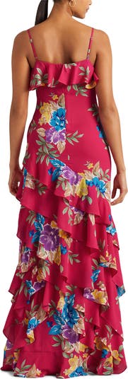 Floral Ruffle High-Low Gown