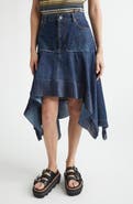 Sacai Mixed Media Asymmetric Satin & Denim Midi Skirt