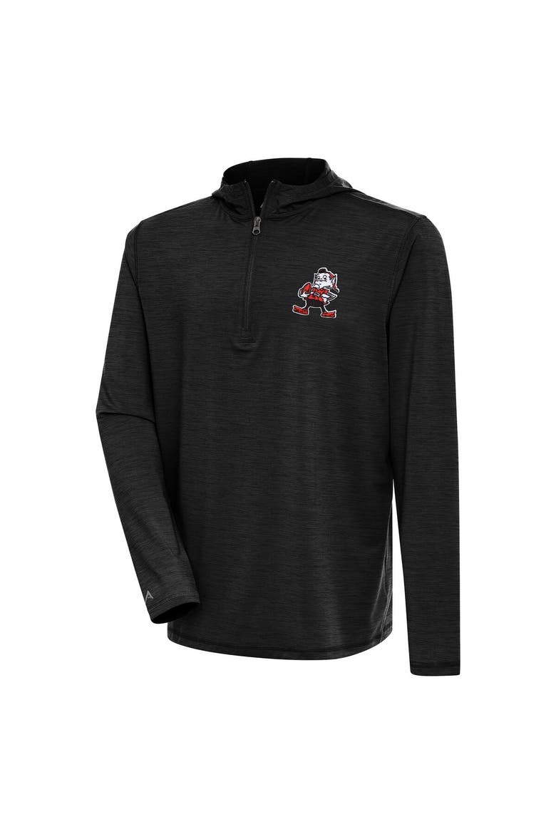Men's Antigua  Heather Black Cleveland Browns Tidy Quarter-Zip Pullover Hoodie, Alternate, color, Heather Black