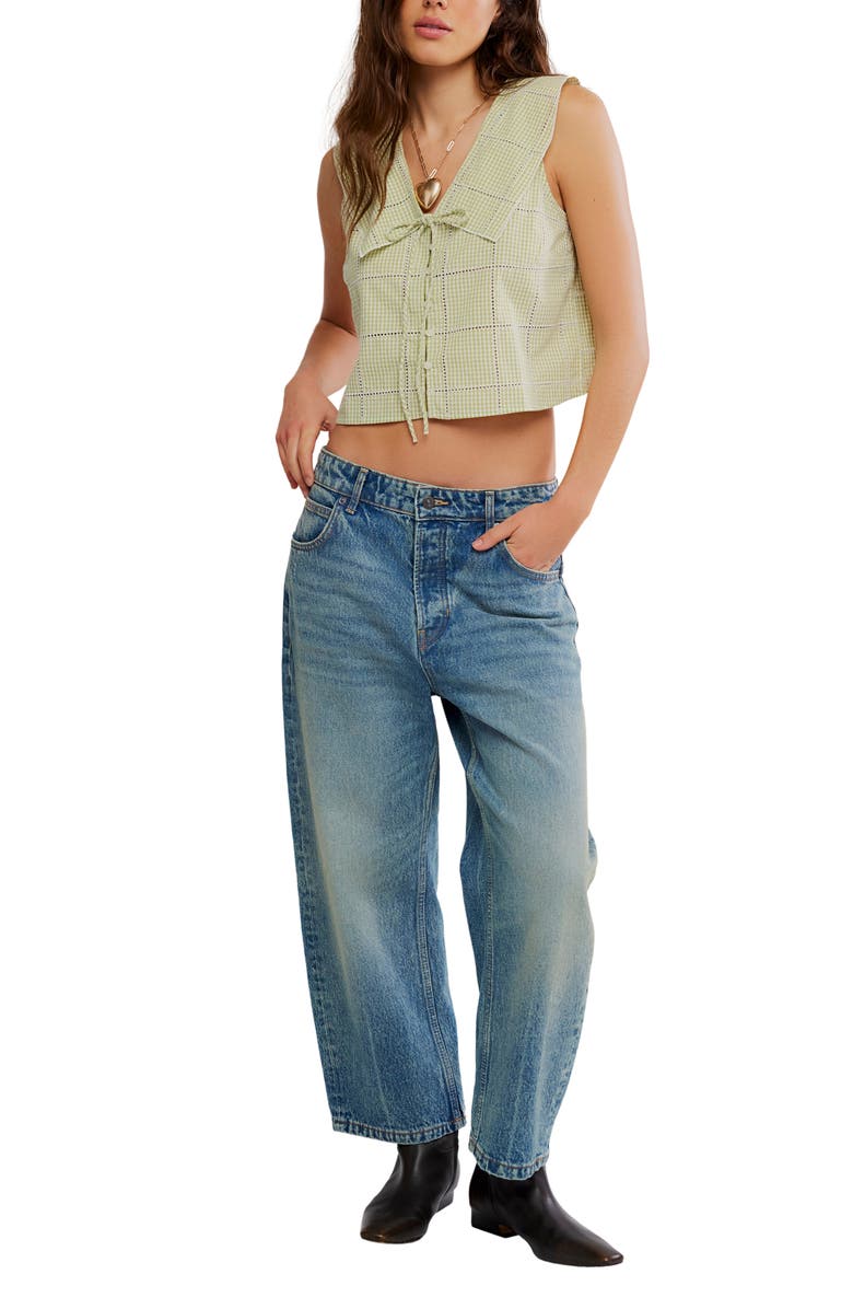 Free People Waiting For Me Crop Cotton Button-Up Top, Alternate, color, Winter Pear Combo