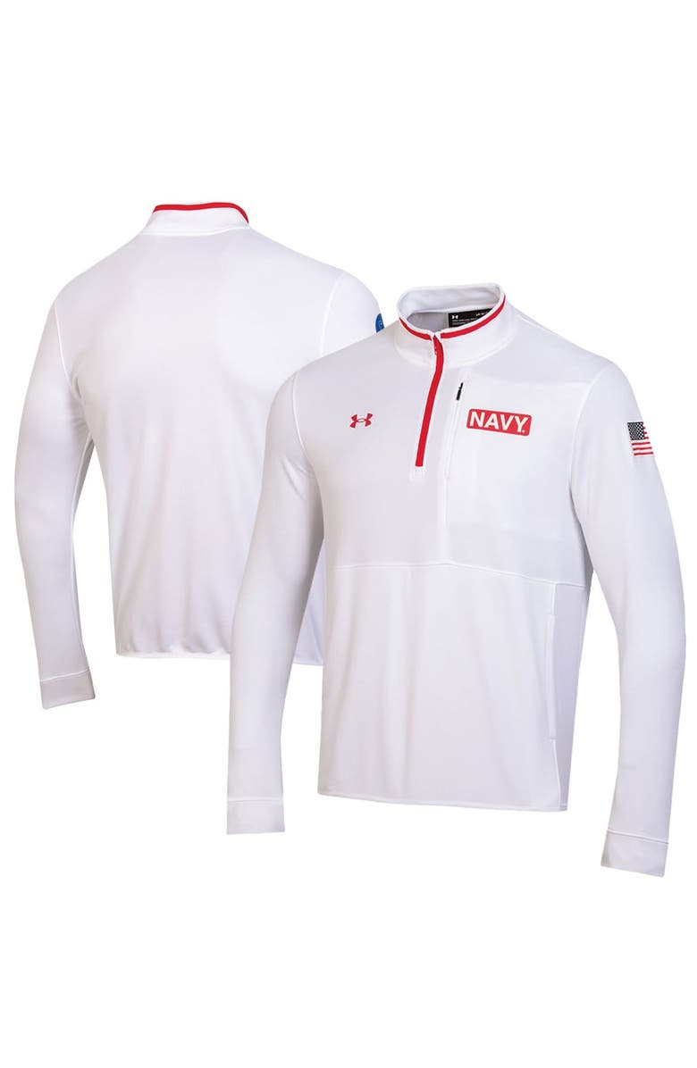 Under Armour Men's Under Armour White Navy Midshipmen 2022 Special Games Quarter-Zip Pullover Top, Main, color, 