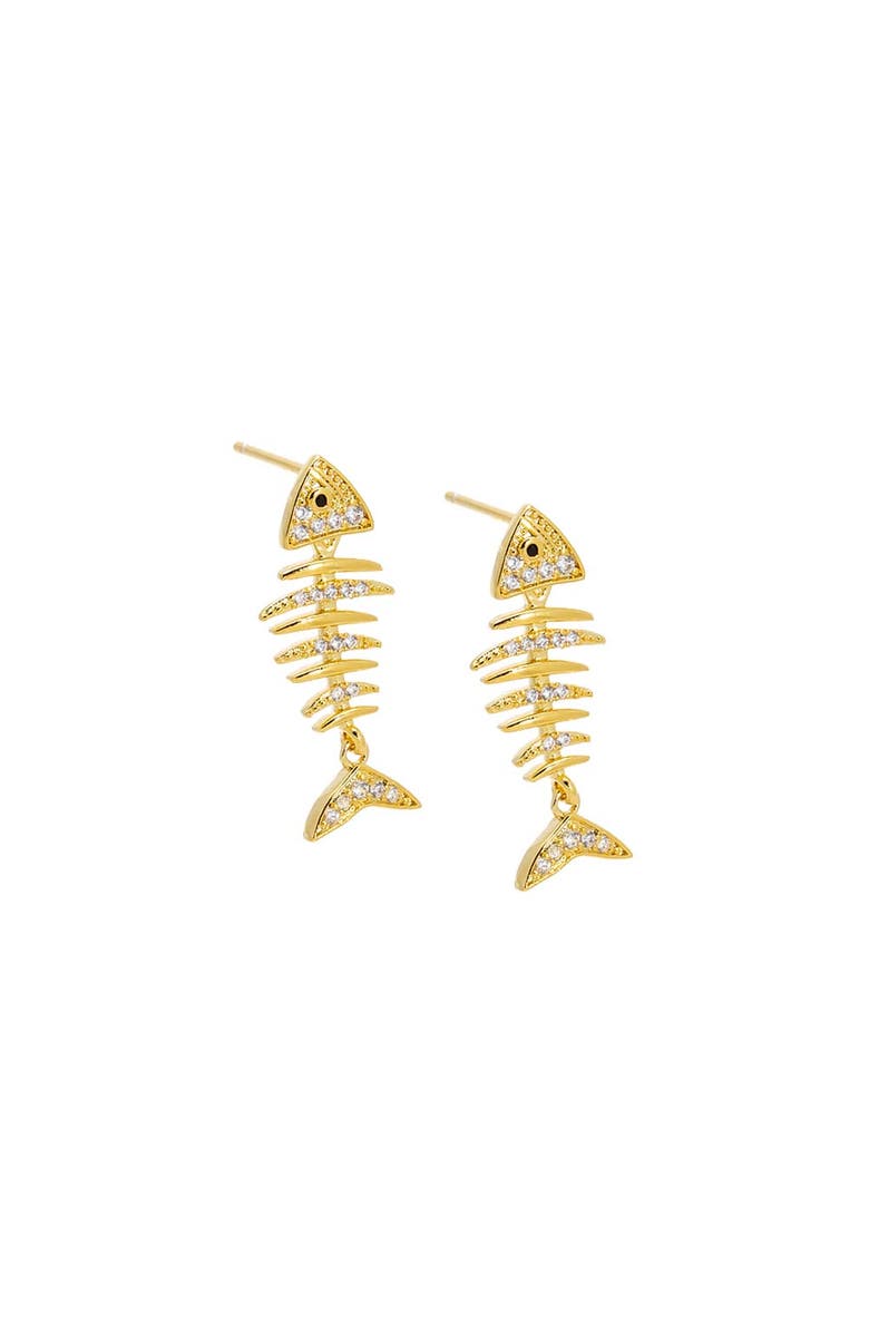 BY ADINA EDEN CZ Fish Skeleton Dangle Earring, Main, color, Gold