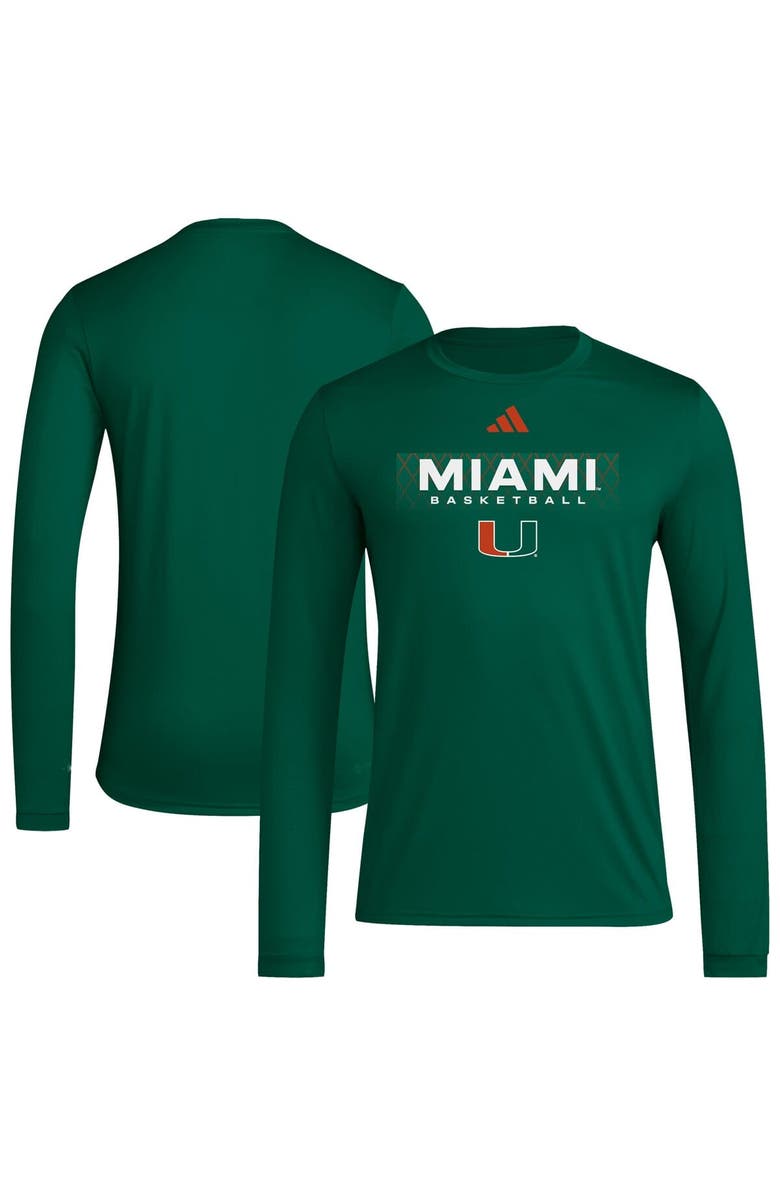 adidas Men's adidas Green Miami Hurricanes Locker On-Court In the Fade AEROREADY Long Sleeve T-Shirt, Main, color, Green