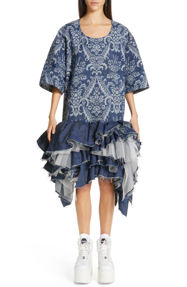 Junya Watanabe Denim Jacquard Tulle Dress, Main, color, 