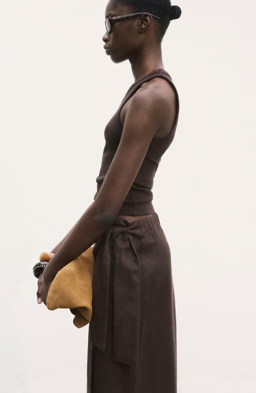 Mango Side Tie Linen Wrap Skirt In Brown