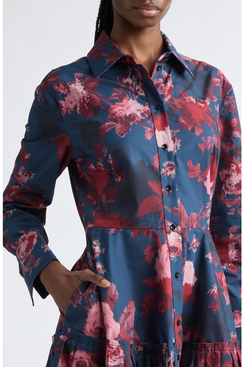 Floral Long Sleeve Organic Cotton Poplin Midi Shirtdress, Alternate, color, MARGOT ROSE NAVY