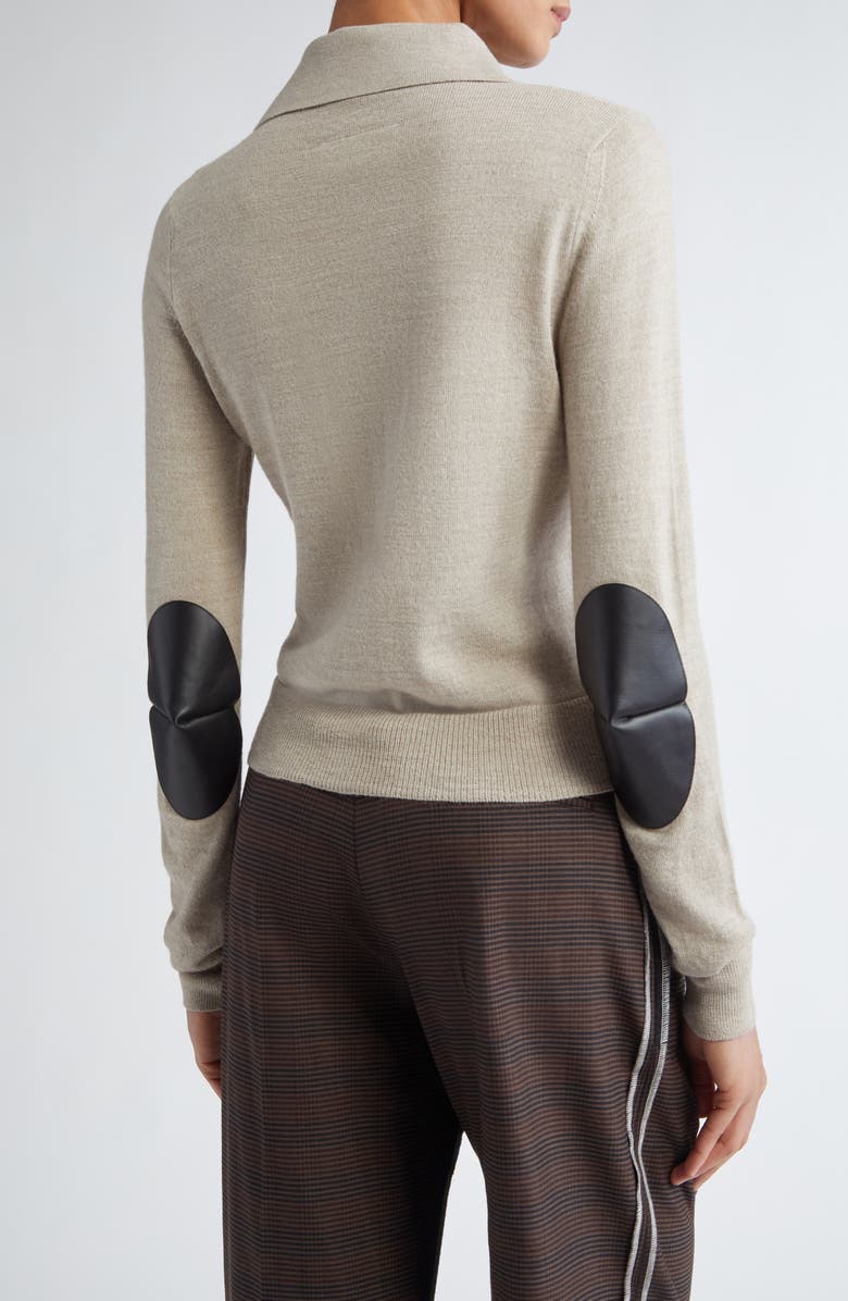 MM6 Maison Margiela Virgin Wool Blend Cardigan with Leather Elbow Patches, Alternate, color, Beige Melange