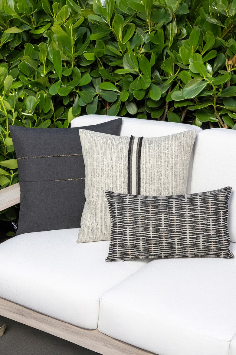 Micro Fringe Square Indoor & Outdoor Square Woven Accent Pillow with chenille accents, Alternate, color, Carbon