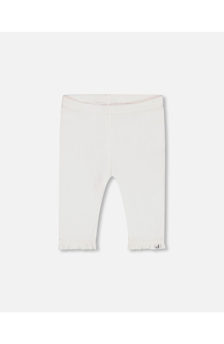 Deux par Deux Baby Girl's Rib Capri Legging With Frill Off White, Main, color, 