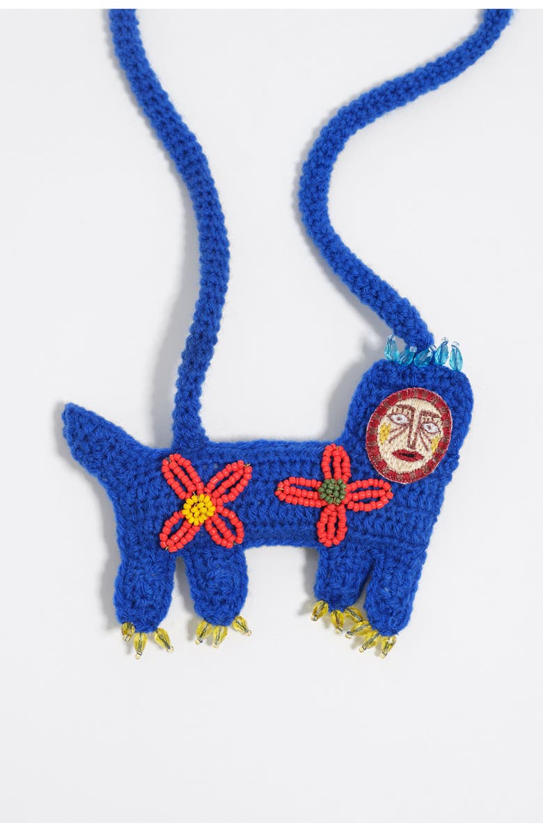 Bimba y Lola Embroidered Mask Crochet Necklace, Alternate, color, Blue