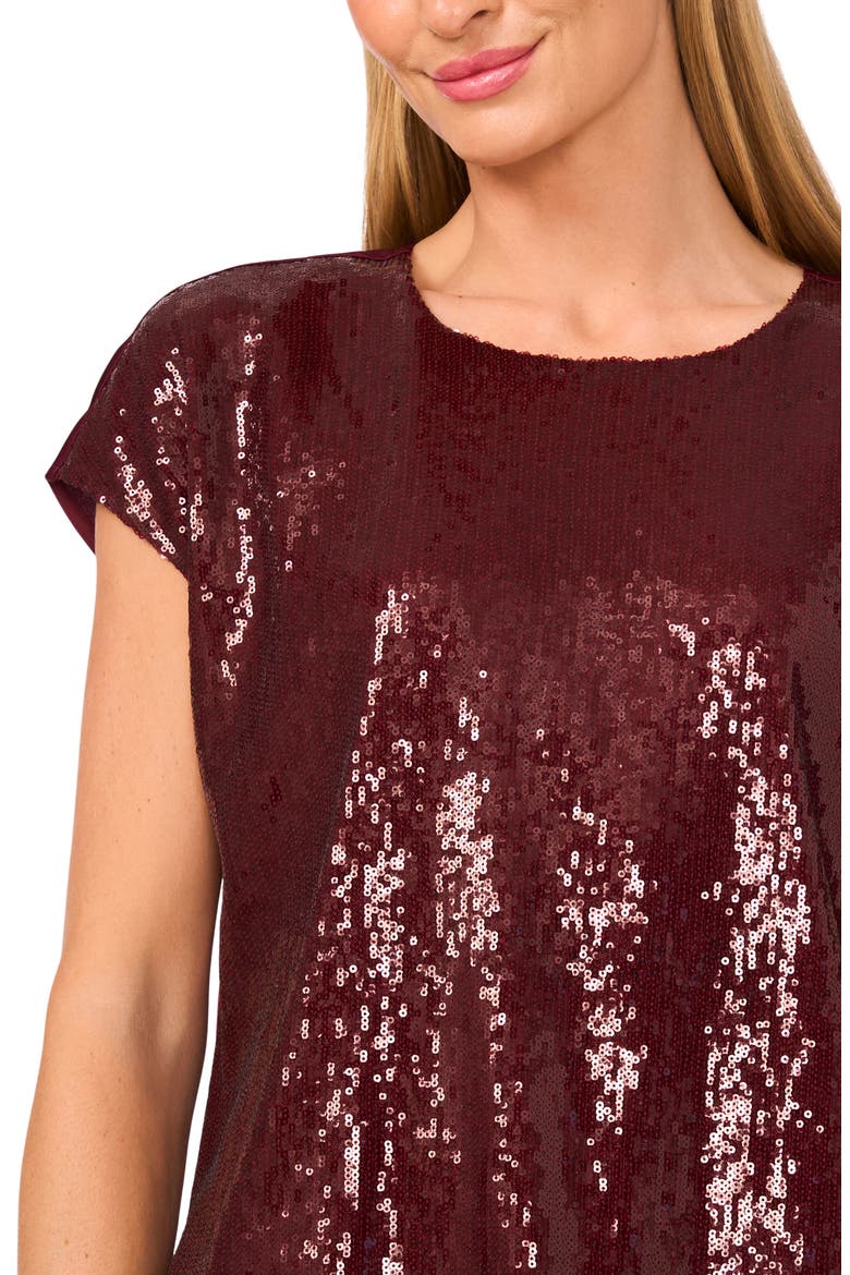 Sequin Cap Sleeve Top, Alternate, color, BURGUNDY