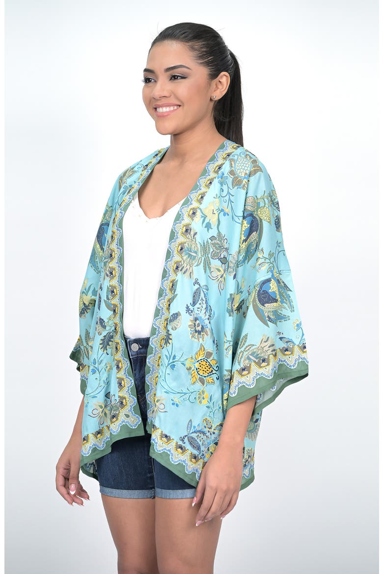 Floral Border Ruana, Alternate, color, SKY BLUE