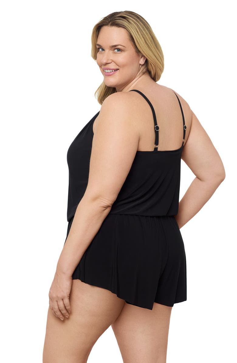 Aqua Green Plus Size Keyhole Blouson Slimming Swimsuit Romper with Pockets, Alternate, color, Black