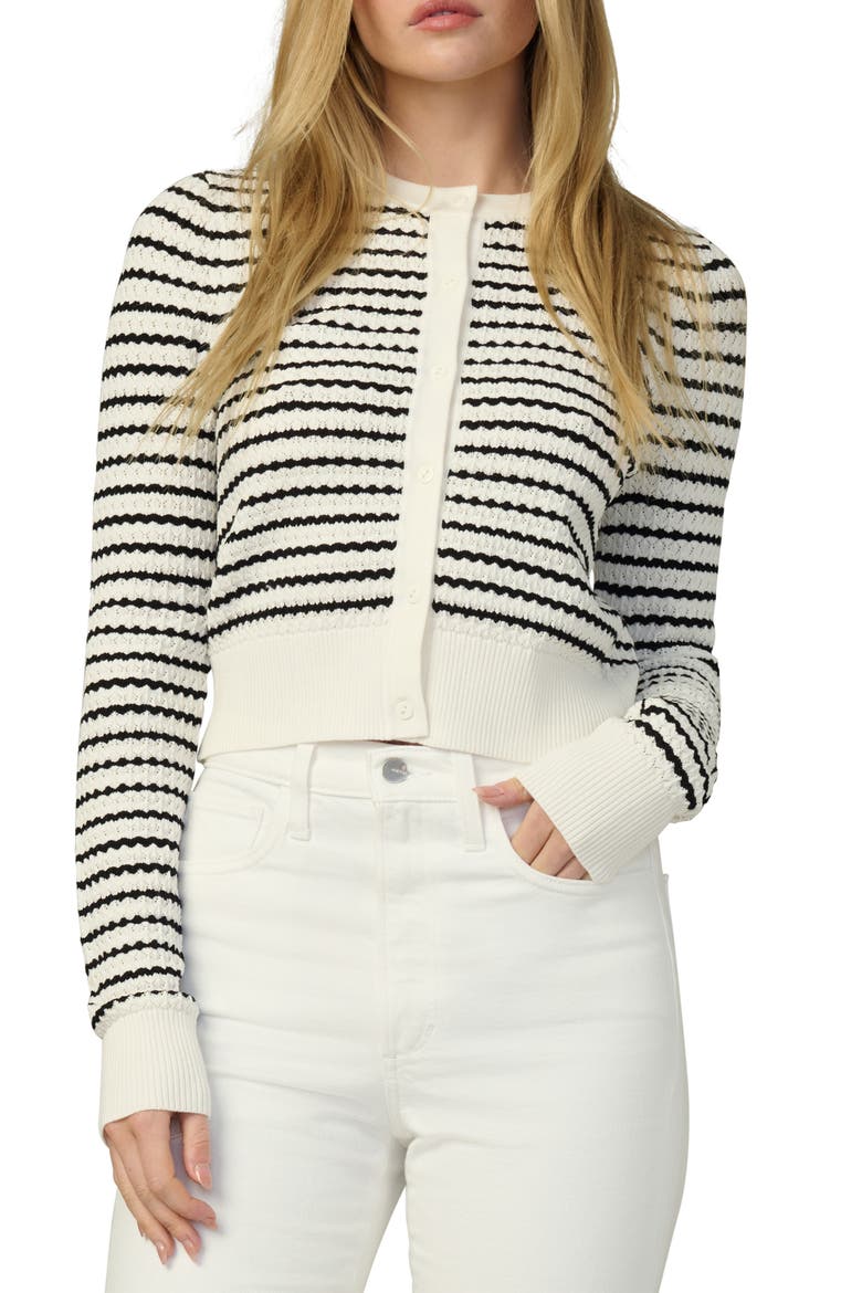 The Pointelle Dani Cardigan, Main, color, MILK/ BLACK STRIPE