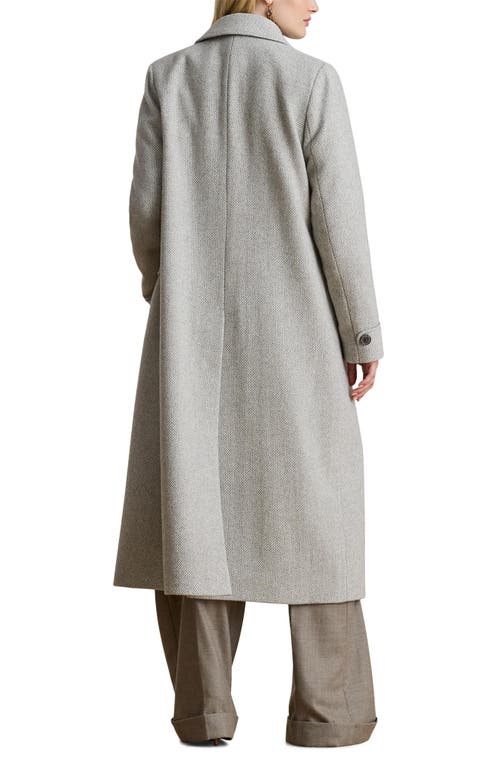 Ralph Lauren Lauren Longline Herringbone Wool Blend Reefer Coat In Gray