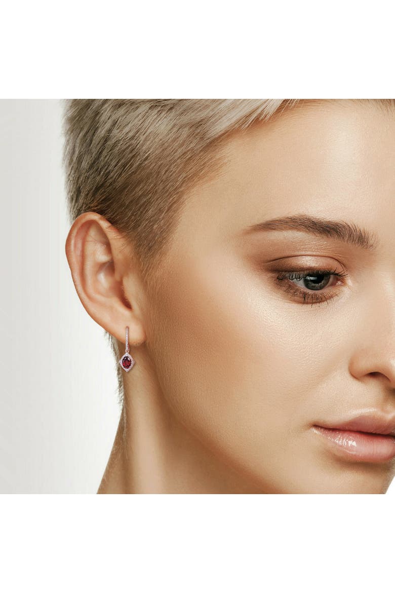 Garnet White Sapphire & Diamond Halo Earrings, Alternate, color, Garnet