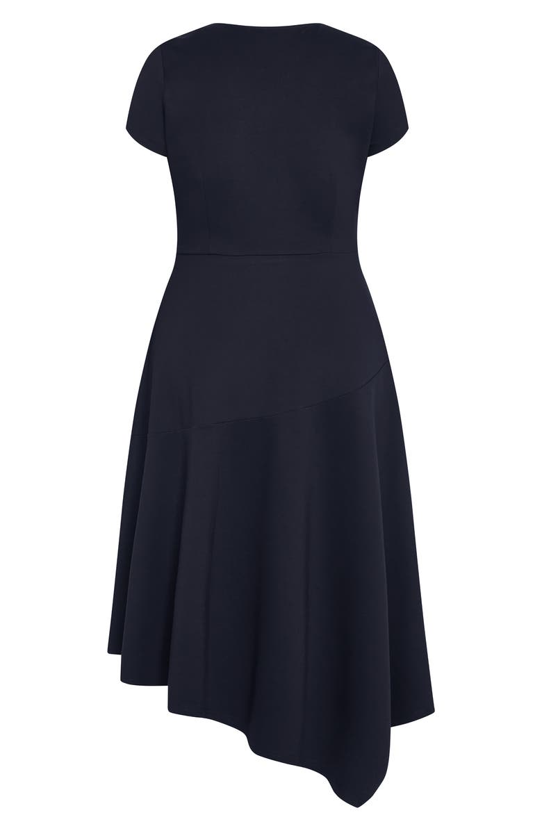 City Chic Sunny Asymmetric Hem Ponte Dress, Alternate, color, Navy