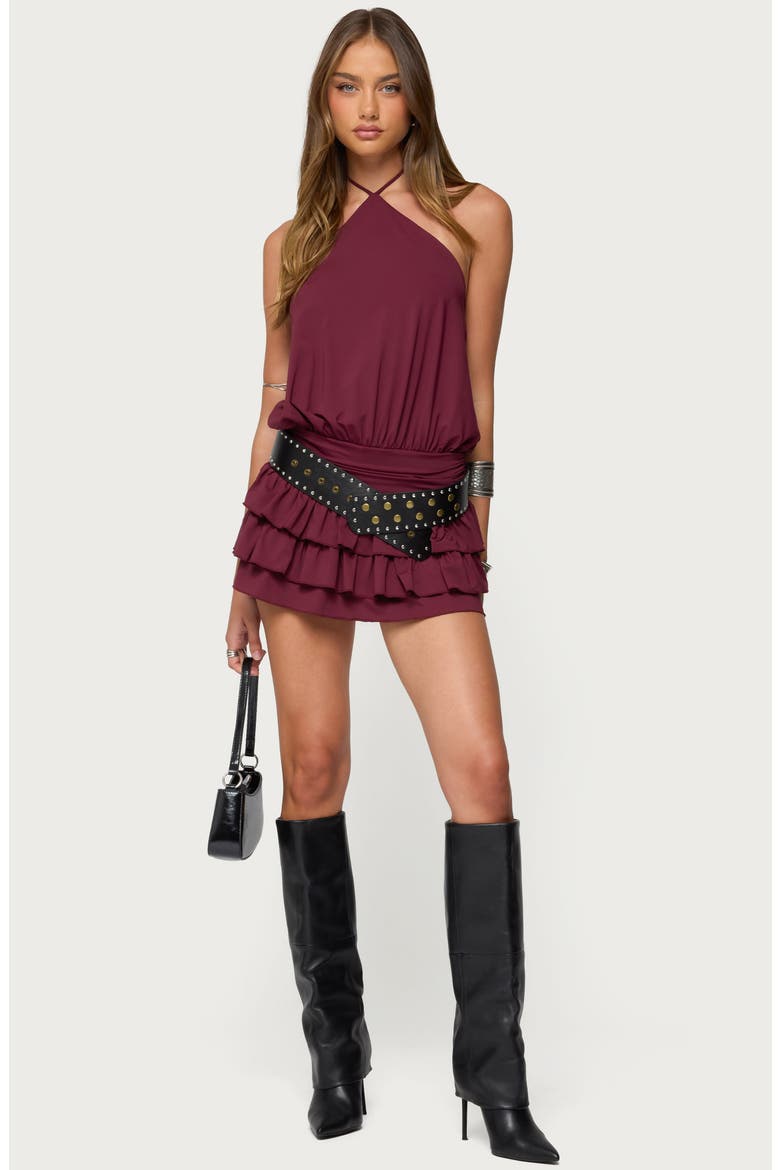 Fontella Layered Ruffle Halter Minidress, Alternate, color, BURGUNDY
