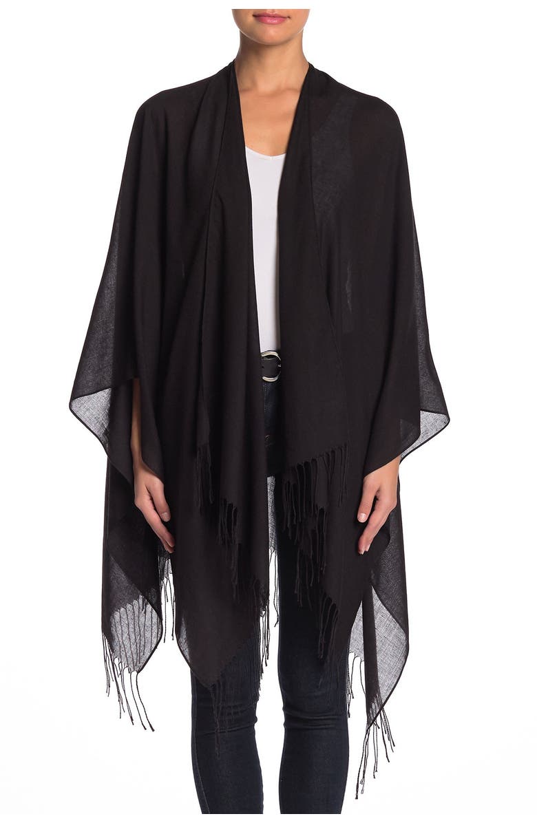 JUST JAMIE Solid Fringe Trim Ruana, Alternate, color, 
