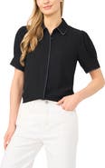 CeCe Contrast Tipped Georgette Button-Up Top