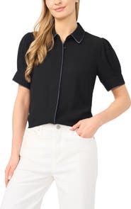CeCe Contrast Tipped Georgette Button-Up Top
