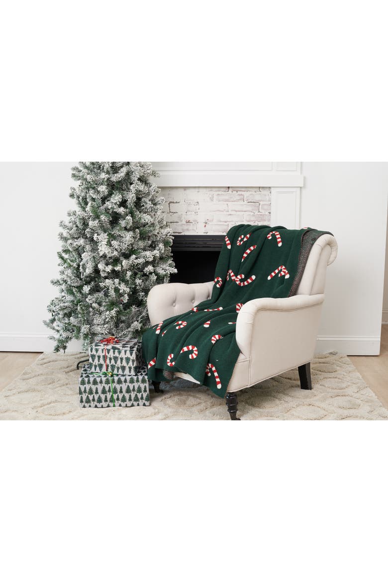 Candy Cane Christmas Knitted Throw Blanket, Alternate, color, Green