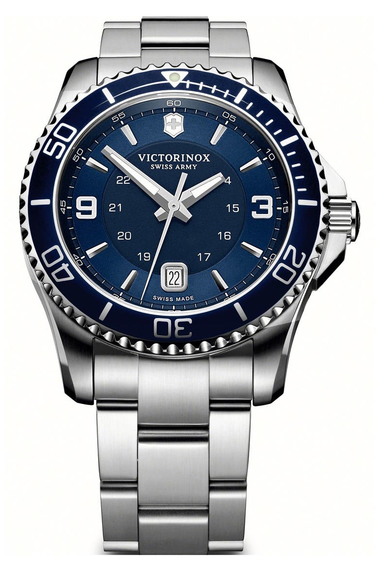 'Maverick GS' Stainless Steel Watch, 43mm, Main, color, SILVER/ BLUE