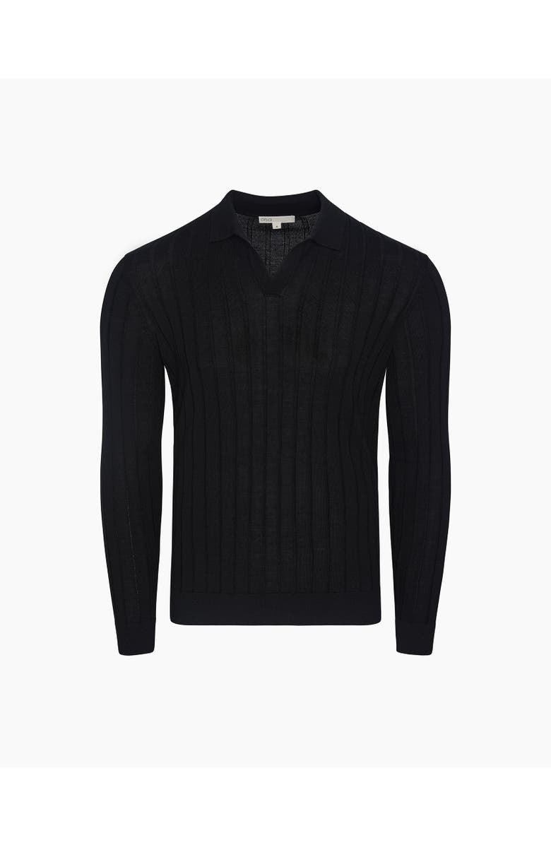 Onia Extra Fine Merino Wool Johnny Collar Polo, Alternate, color, Black