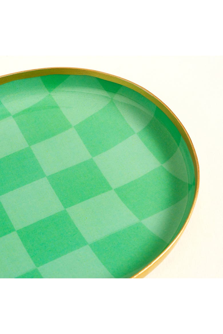 Agra Solis Patterned Oval Metal Decorative Curated Decor, Alternate, color, Green