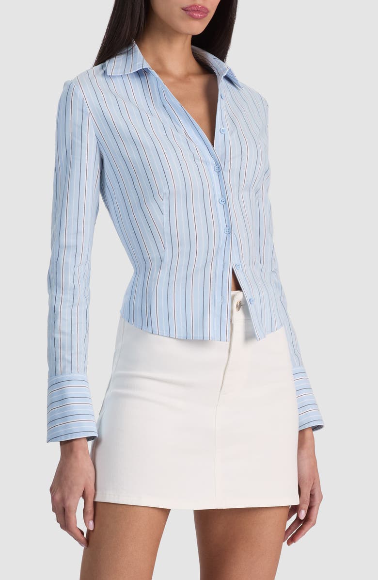 Alice + Olivia Freya Stripe Button-Up Top, Alternate, color, Blue Multi