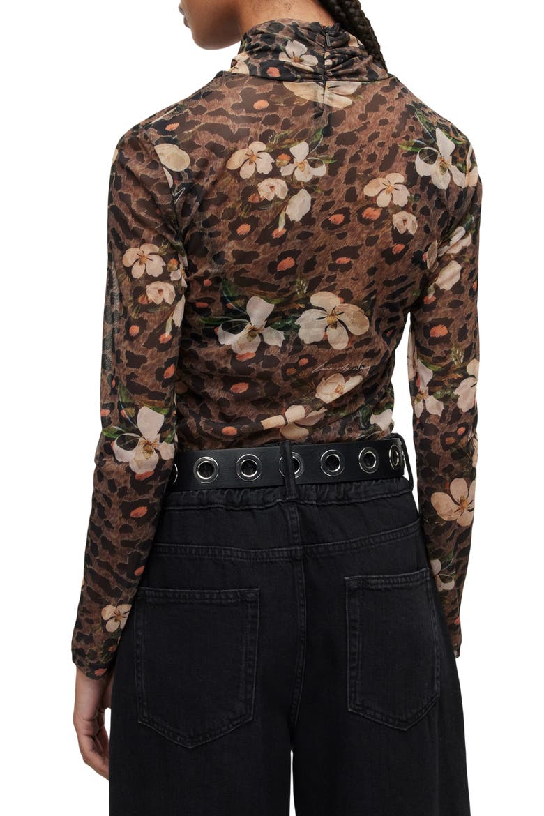 Tia Alessandra Floral Print Turtleneck Top, Alternate, color, ANIMAL BROWN