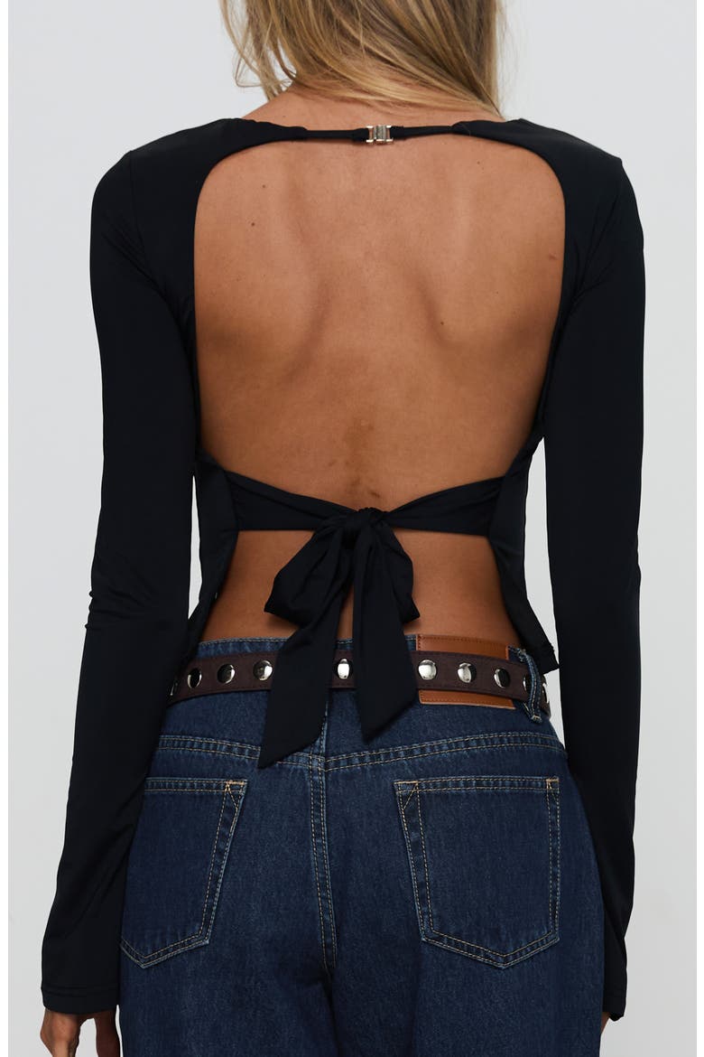 Harpur Long Sleeve Open Back Crop Top, Alternate, color, BLACK