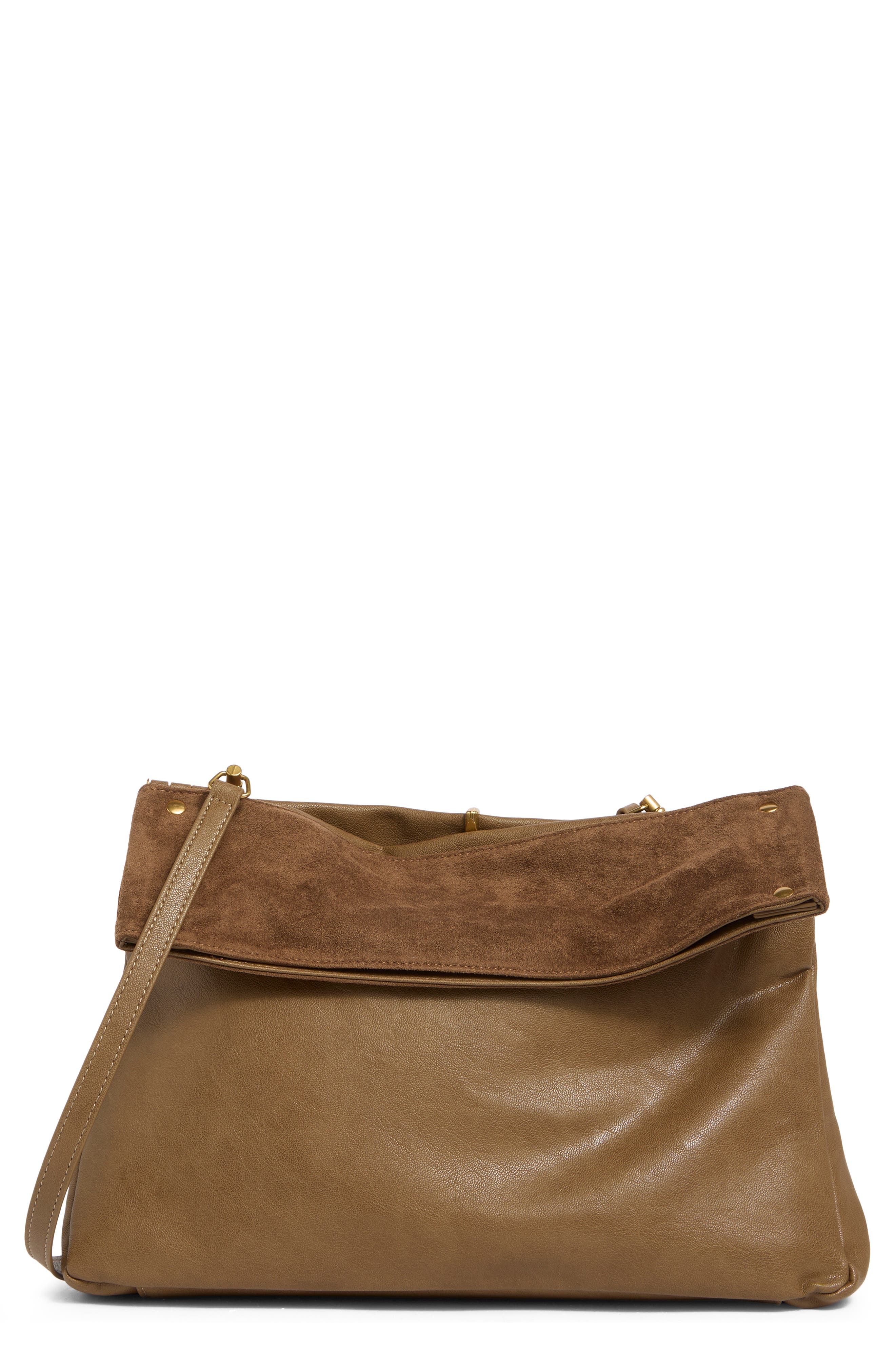 Max Faux Leather Clutch, Main, color, TAUPE