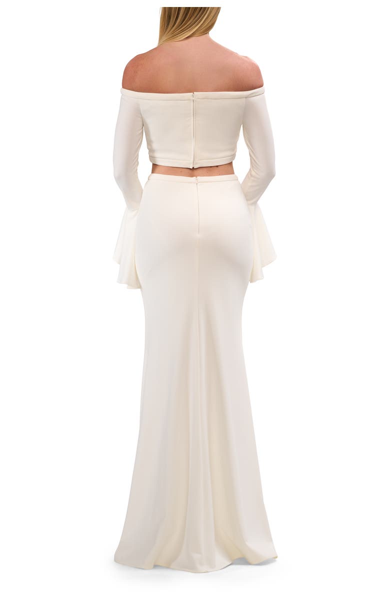 La Femme Off the Shoulder Two Piece Dress with Flared Sleeves, Alternate, color, Ivory