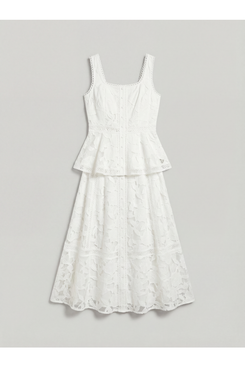 Peplum Hem Button Down Lace Midi Dress, Alternate, color, Ivory