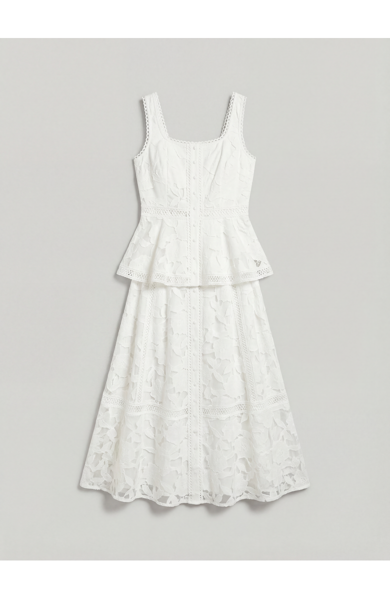 Coast Peplum Hem Button Down Lace Midi Dress, Alternate, color, Ivory