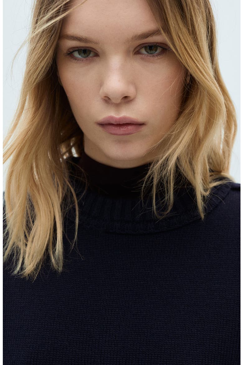 Button Shoulder Mock Neck Sweater, Alternate, color, DARK NAVY