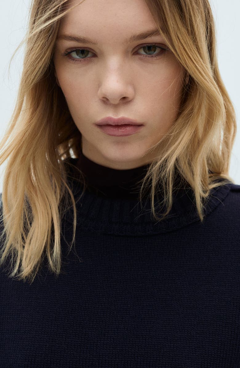 MANGO Button Shoulder Mock Neck Sweater, Alternate, color, Dark Navy