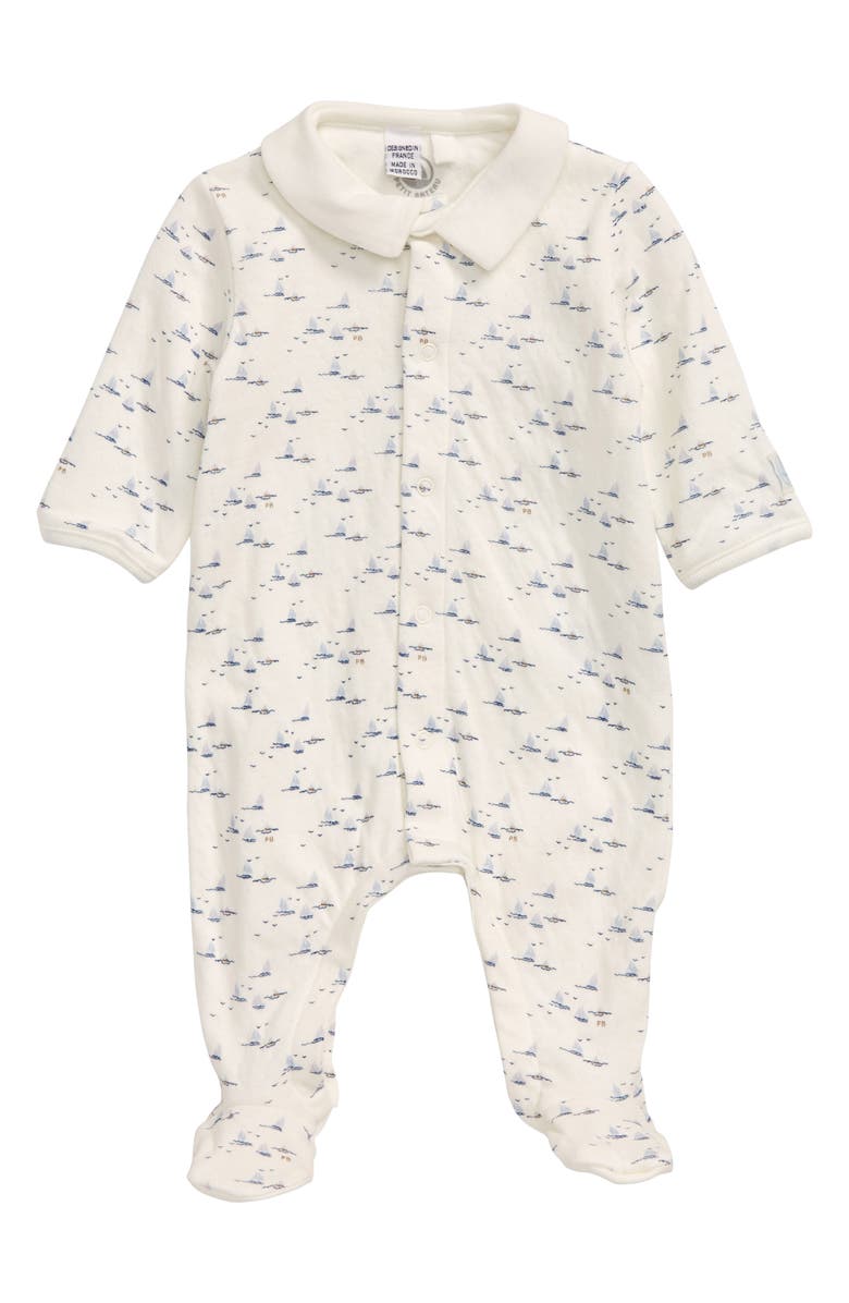 Petit Bateau Boat Print Footie, Main, color, 